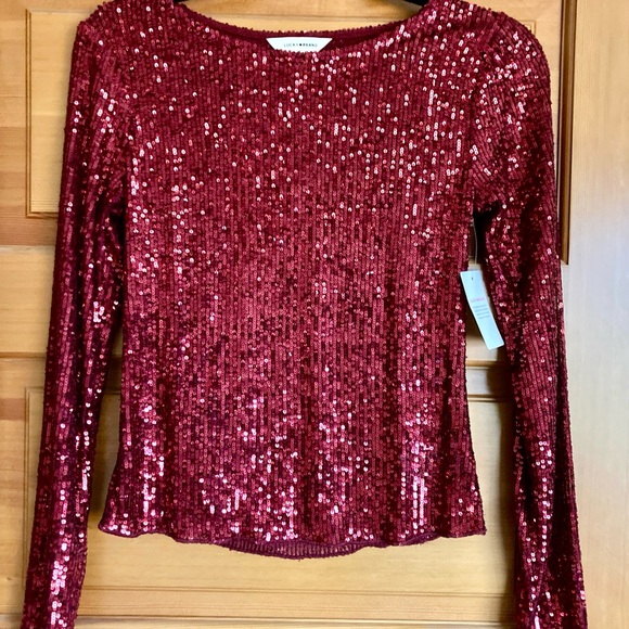 Lucky Brand Tops - NWT Lucky Brand Sequin Long Sleeve Top - Red